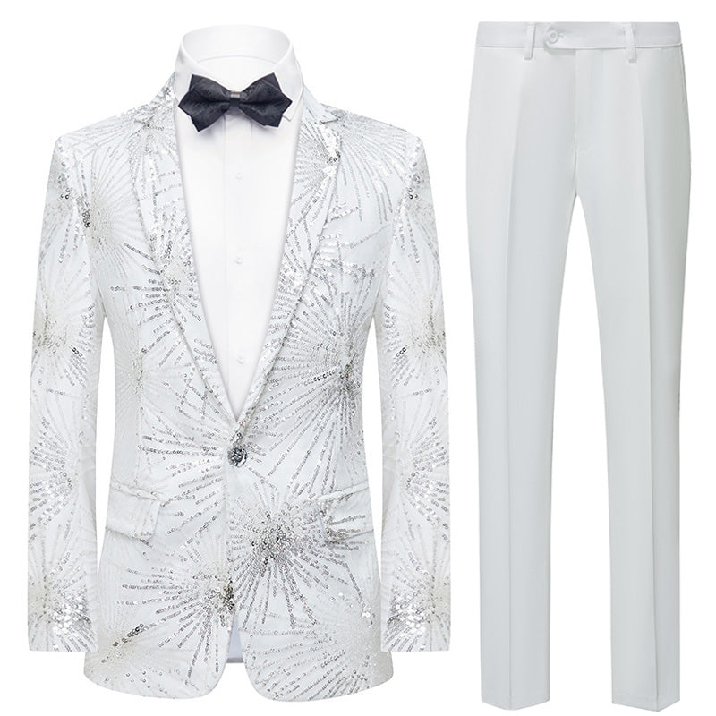 radial line pattern white suit jacket